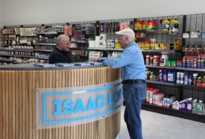 Industrial reception desk for retail hardware store interior design by Mewscraft