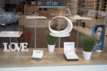 Harrold Opticians window display after commercial Interior design and refurbishment by Mewscraft 