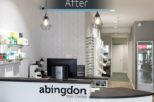 Abingdon Eye Centre Opticians reception after commercial Interior design and refurbishment by Mewscraft 