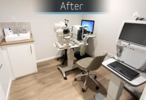 Abingdon Eye Centre Opticians consulting room after commercial Interior design and refurbishment by Mewscraft