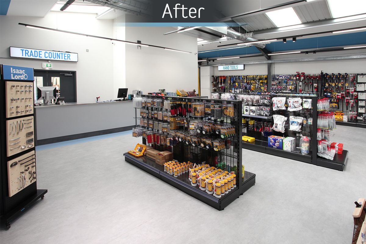 Bespoke retail joinery for Isaac Lord trade counter by Mewscraft